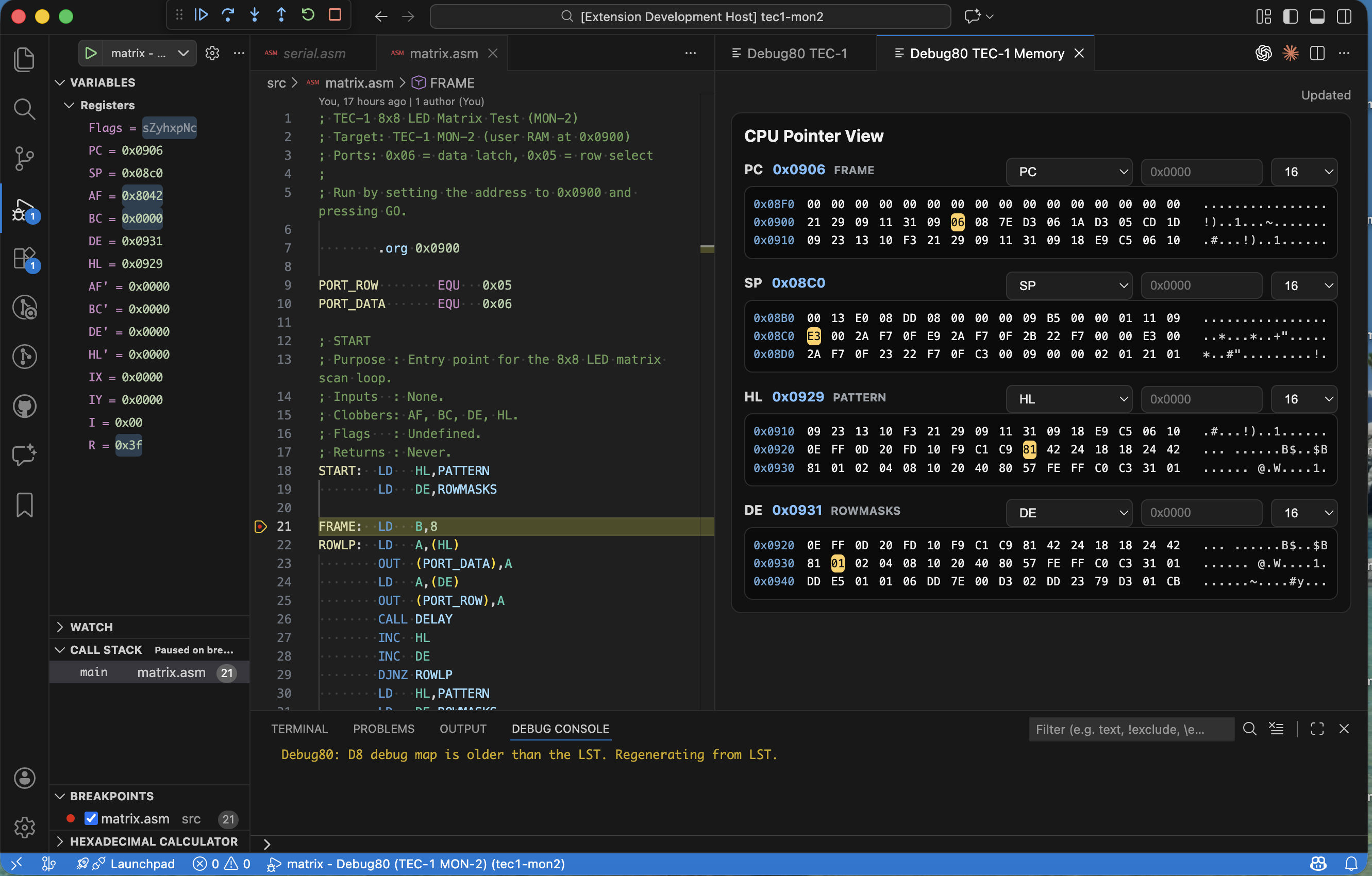 TEC-1 memory panel, January 23, 2026